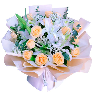 开封16朵香槟玫瑰2支百合，爱的温暖和幸福