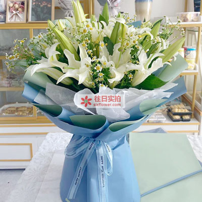 开封8支白色多头百合洋甘菊，互倾的思念