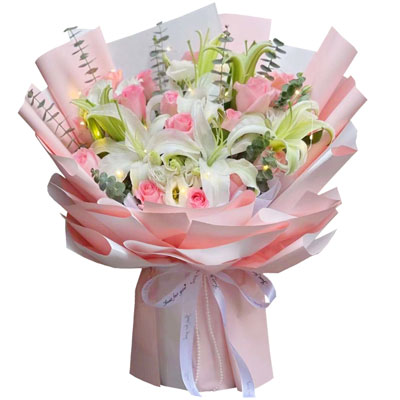 开封16朵粉玫瑰百合，感情稳定坚固