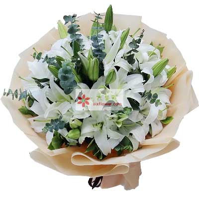 开封9支白色多头百合，祝福你幸福