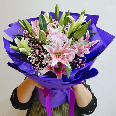 开封6支粉色多头百合，真诚的问候