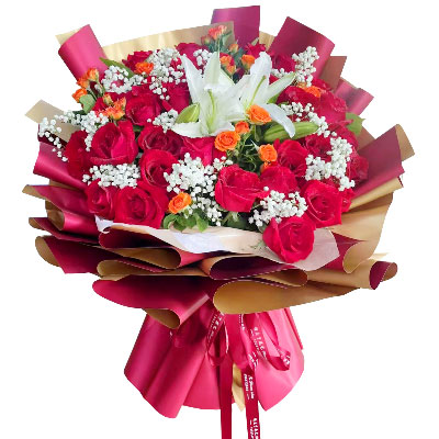 开封33朵红玫瑰百合，爱如同花般绽放
